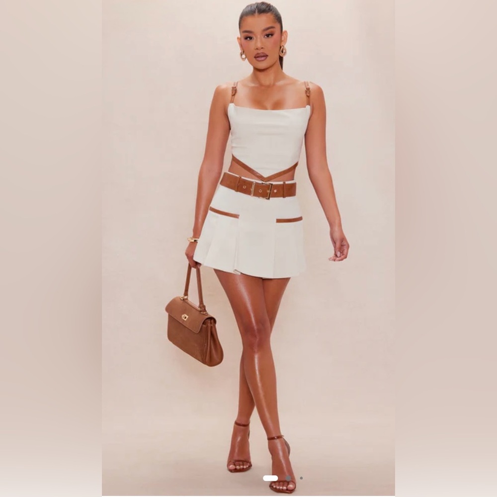 NEW Fashion Nova Luxe 2-Pce Cream and Brown Skirt Set Size XL NWOT